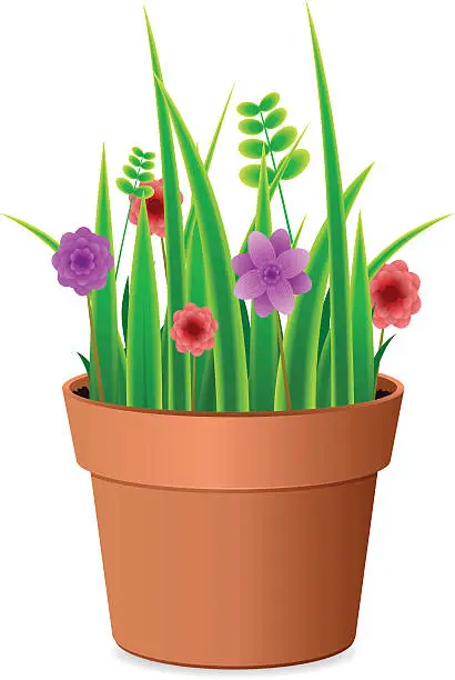 Vector illustration of Grass with flower pot