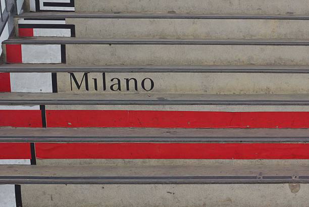 Milan, Italy - March 20, 2015: Comune di Milano logo painted on the stairs at Rho Fiera (public area), close up