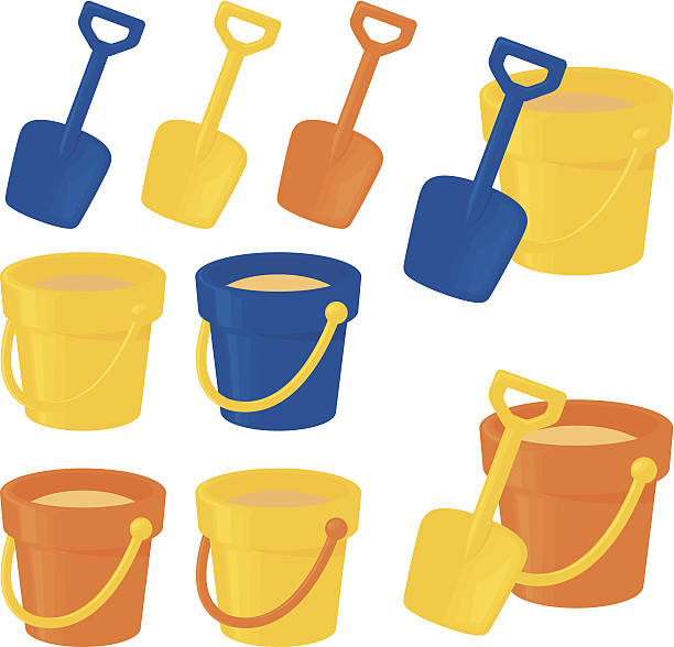 Bucket and Spade Bucket and spade sets. sand pail and shovel stock illustrations