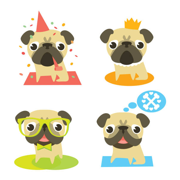 Funny pugs vector art illustration