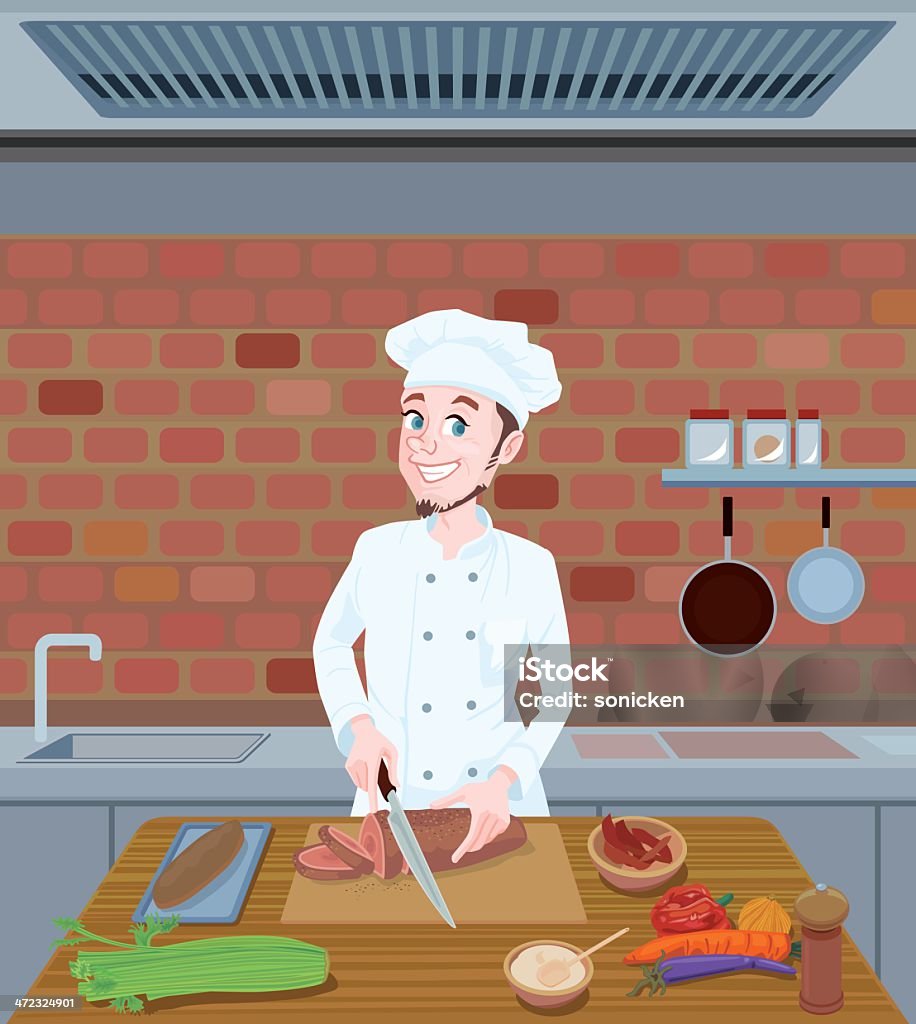 Шеф-повар, режущий питание - Векторная графика Кухня роялти-фри