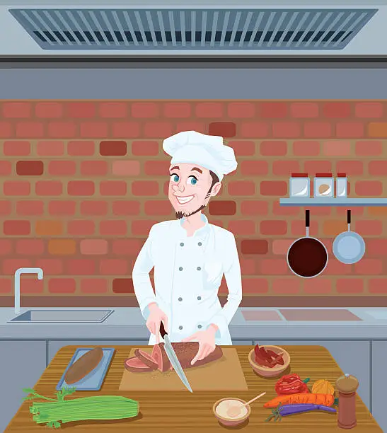 Vector illustration of Chef cutting food