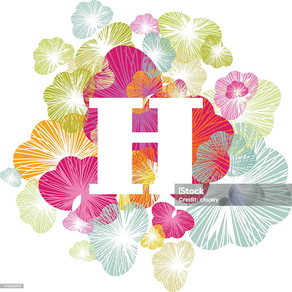 H letra mayúscula inicial floral alfabeto - arte vectorial de Blanco - Color libre de derechos