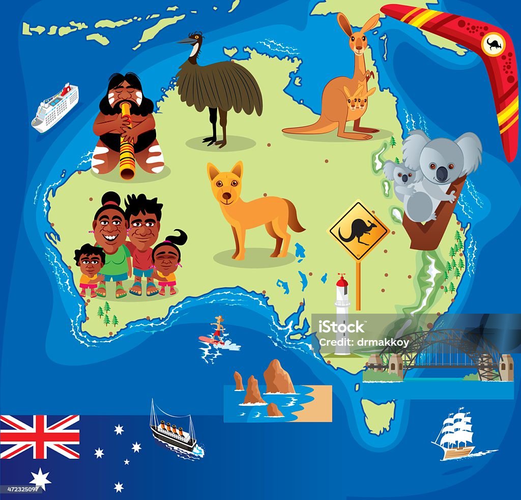 Kreskówka, mapa Australii - Grafika wektorowa royalty-free (Australia)