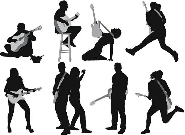 Vector illustration of Silhouettes of people playing guitar