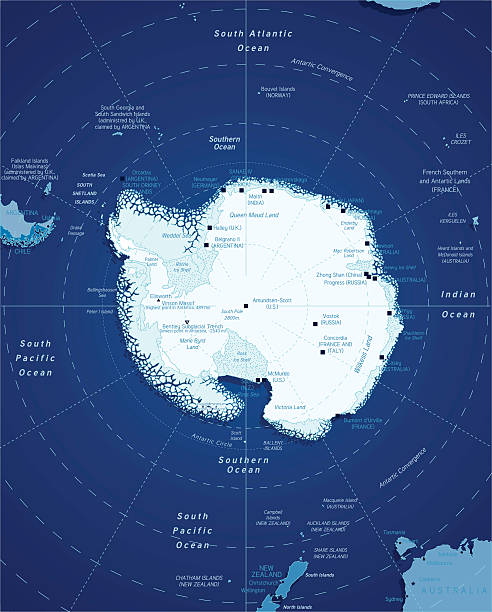 Map Of Antarctic Vector illustration of precise map of Antarctic region. south pole stock illustrations