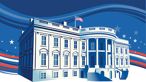 The White House The White House in Washington DC. Retro crosshatch style. CS3, CS5 and Freehand versions in zip. white house exterior stock illustrations