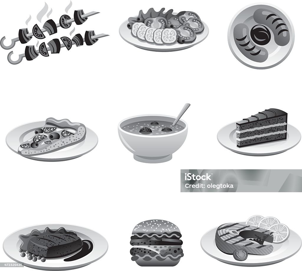 Conjunto de iconos de alimentos en escala de grises - arte vectorial de Aceituna libre de derechos