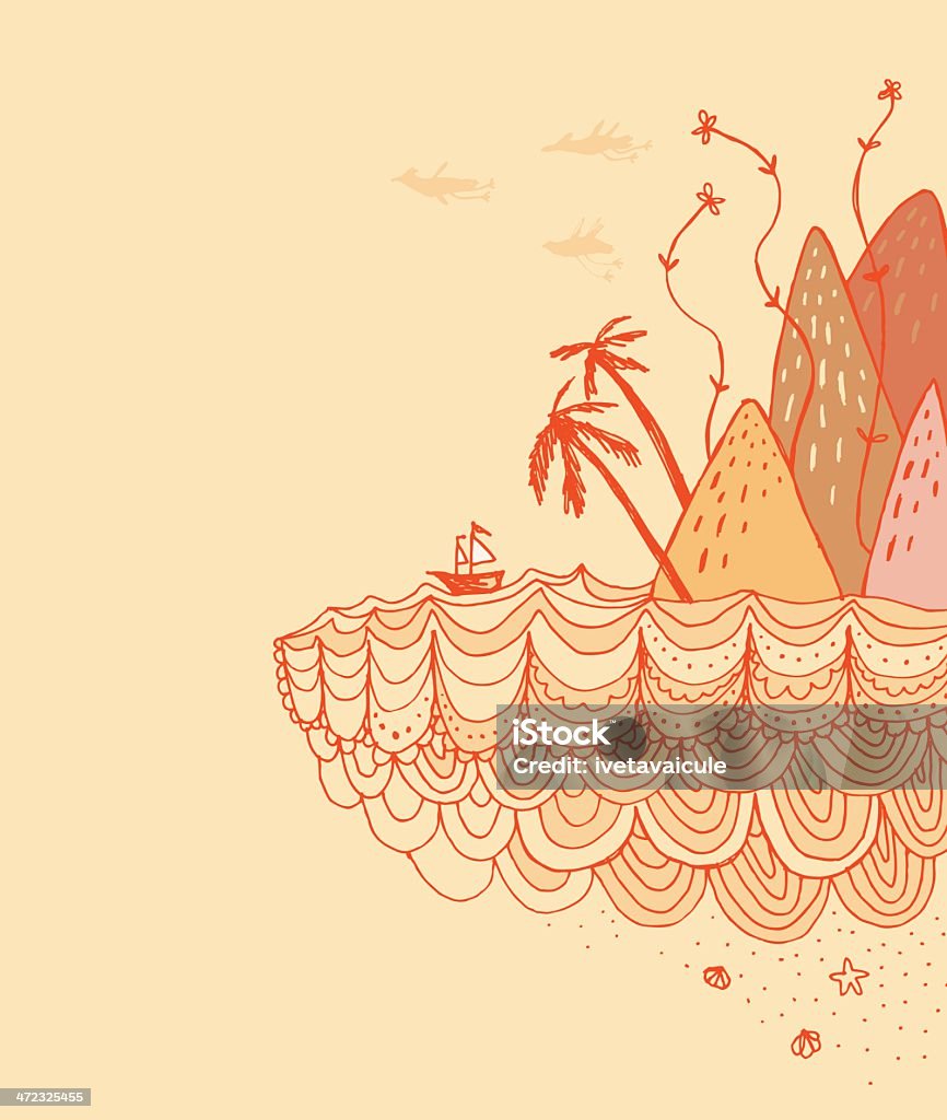 Desenho Animado de Ilha de férias de sonho no meio do mar - Royalty-free Onírico arte vetorial