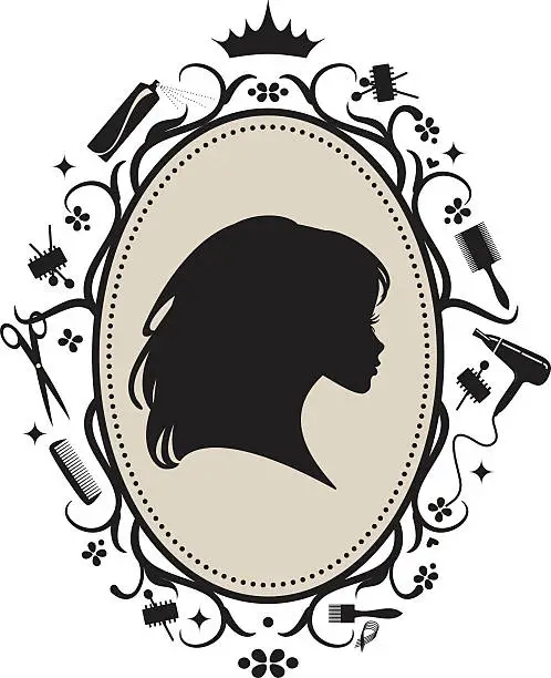 Vector illustration of Cameo with Hairdressing Icons