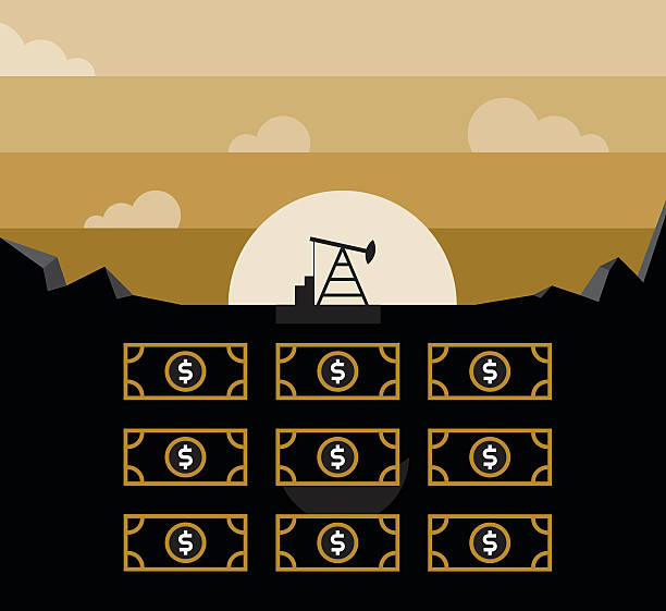석유 펌프스 및 돈을 지하 - silhouette landscape nature oil stock illustrations