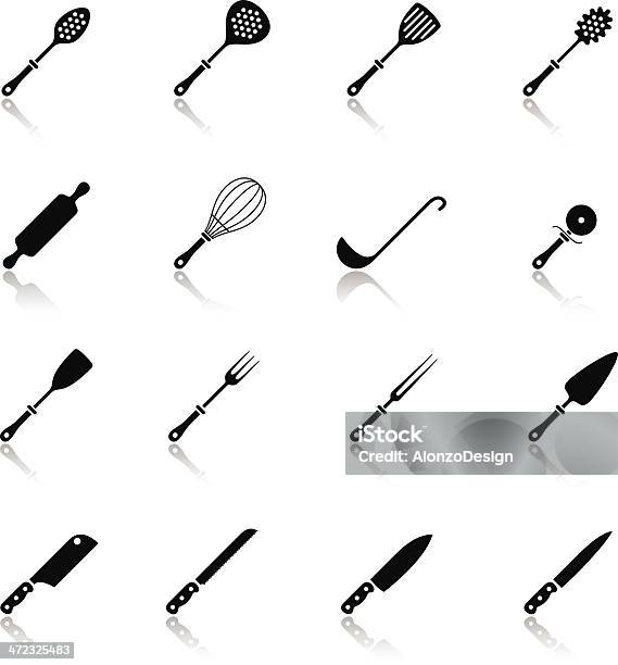 Kitchen Tools Icons Set Stock Illustration - Download Image Now - Steak Knife, Wire Whisk, Black And White