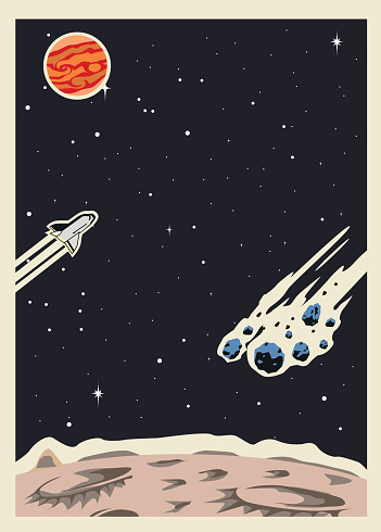 A template of a retro style outer space illustration. 
