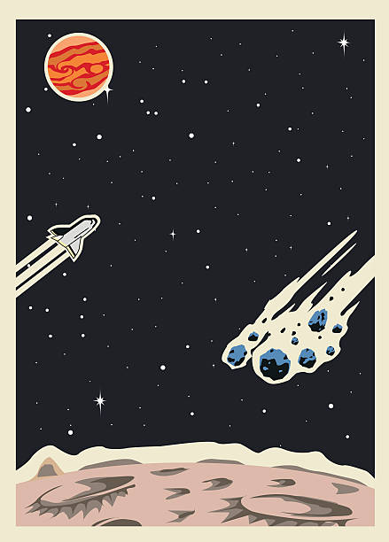 Retro Space Poster template A template of a retro style outer space illustration. lunar meteorite stock illustrations