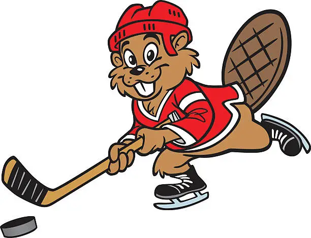 Vector illustration of Beaver Playing Hockey