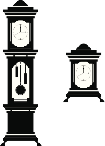 A vector illustration of an elegant old fashioned Grandfather Clock and a Carriage Clock.