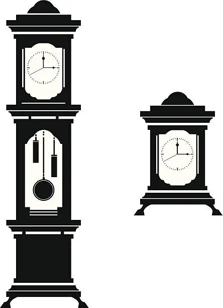 Vector illustration of Elegant Grandfather & Carriage Clock Silhouettes