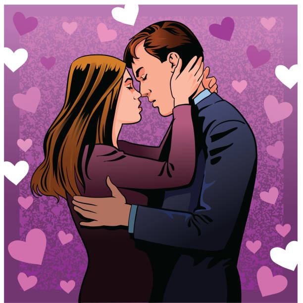 ilustraciones, imágenes clip art, dibujos animados e iconos de stock de joven pareja en el amor - valentines day teenager passion romance