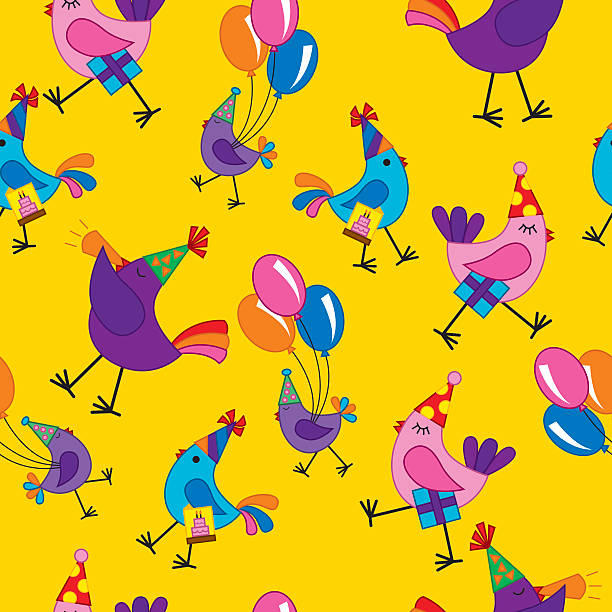 Seamless birds at a birthday party vector art illustration