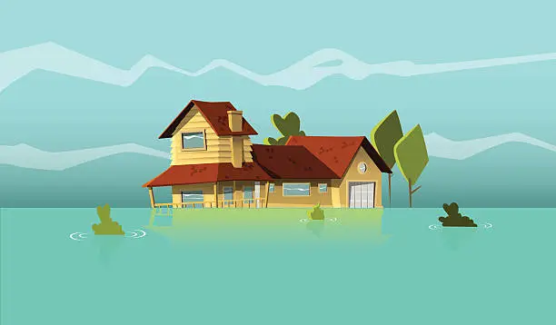 Vector illustration of flooded house