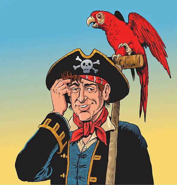 Vector illustration of Friendly Pirate and His Parrot