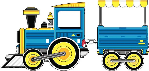 Vector illustration of Train Engine Pulling Carriage