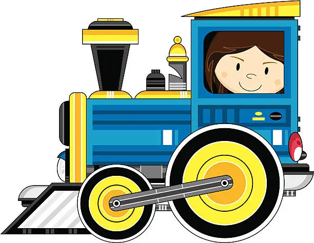Vector illustration of Cute Girl Driving Train
