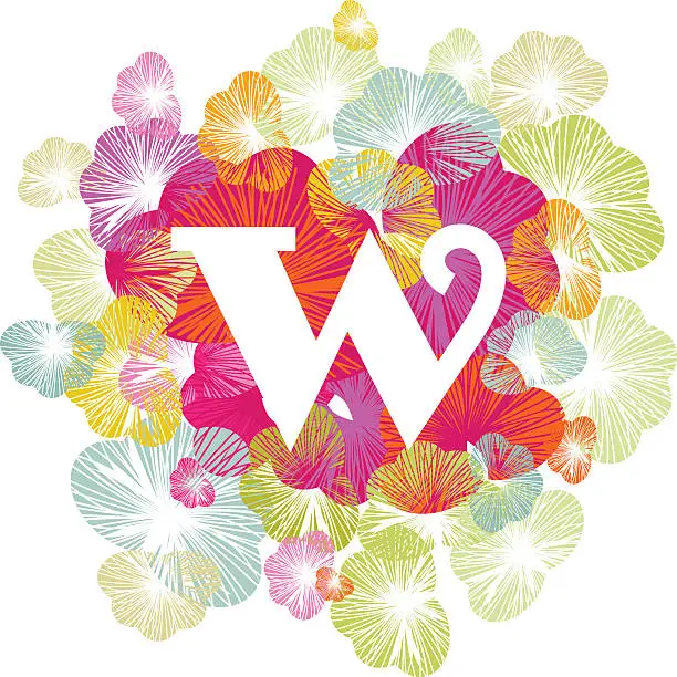 Vector illustration of W letter alphabet initial uppercase floral