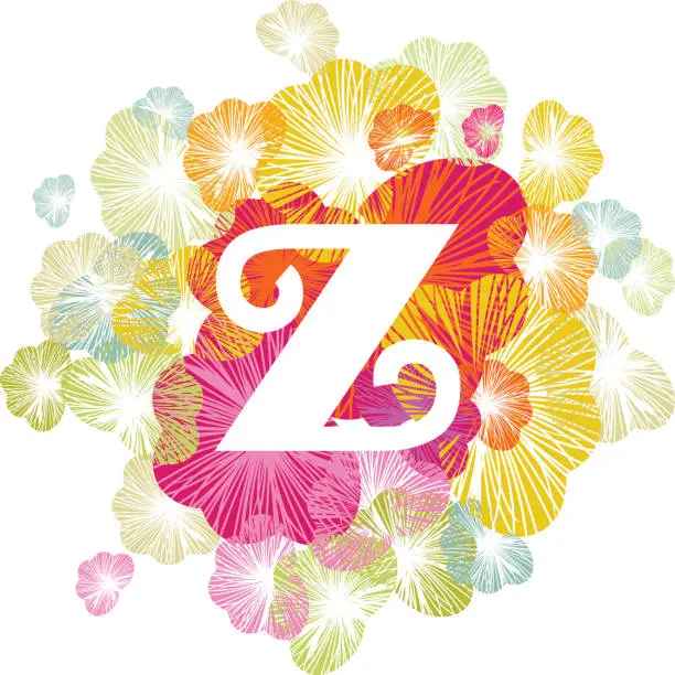Vector illustration of Z letter alphabet initial uppercase floral