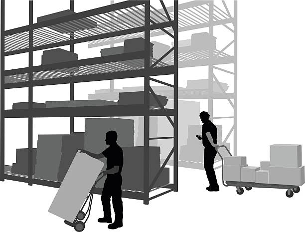 ilustrações, clipart, desenhos animados e ícones de manuallabor - warehouse silhouette manual worker focus on shadow