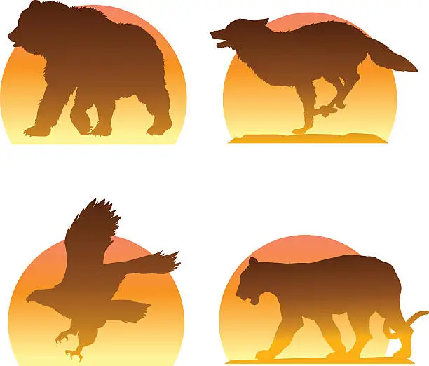 Vector illustration of Mountain Animal Silhouettes