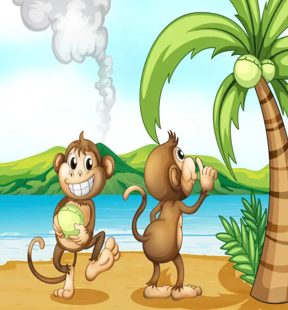 Vector illustration of Two monkeys at the beach