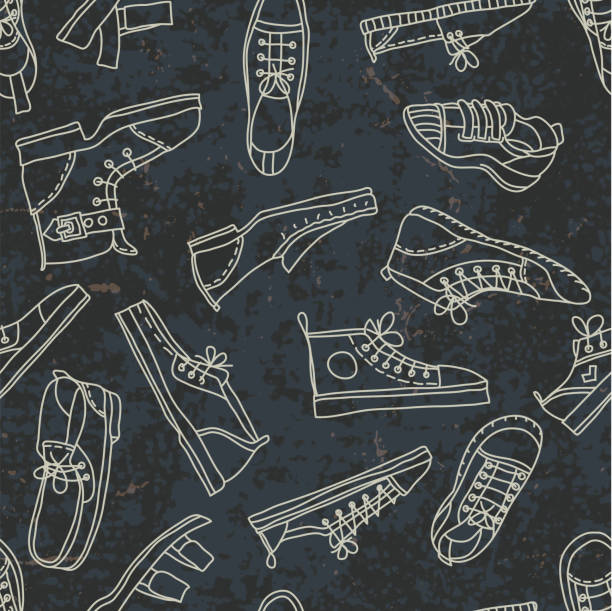 ilustraciones, imágenes clip art, dibujos animados e iconos de stock de patrones sin fisuras con zapatos de hombre - illustration and painting pencil drawing image sports shoe