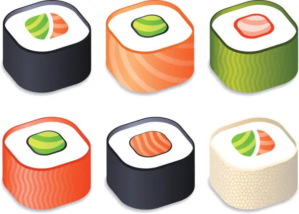 Vector illustration of Vector sushi set isolated