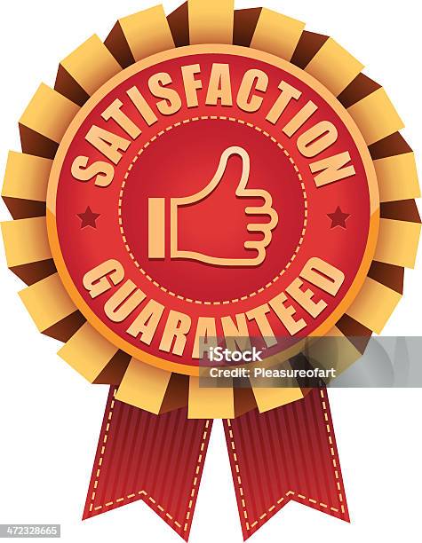 Customer Satisfaction Guaranteed Gold Badge And Banner In Stock Illustration - Download Image Now