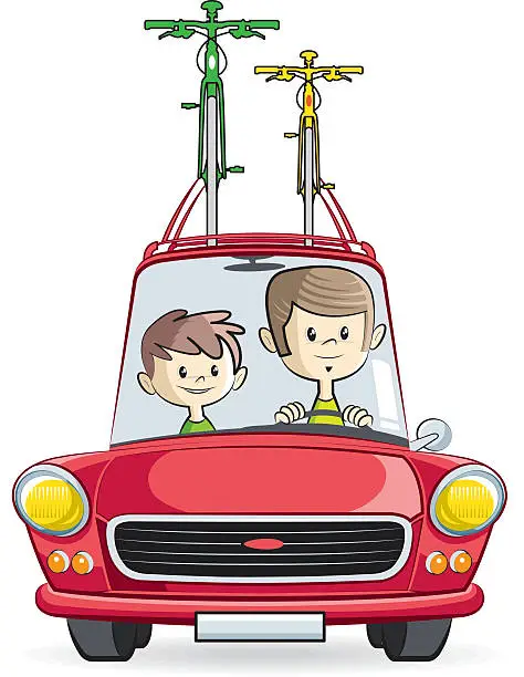 Vector illustration of father and his son taking a trip