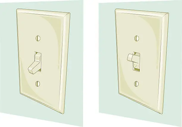Vector illustration of 2 illustrations of a light switch at the on and off position