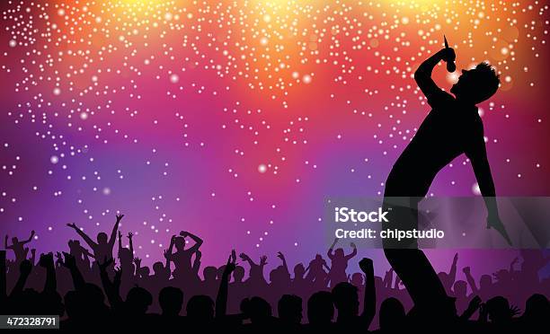 Silhouette Of Singer And Crowd On Rock Concert Illustration Stock Illustration - Download Image Now