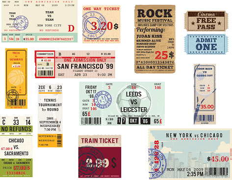 Vector collection of various old fashioned tickets. 