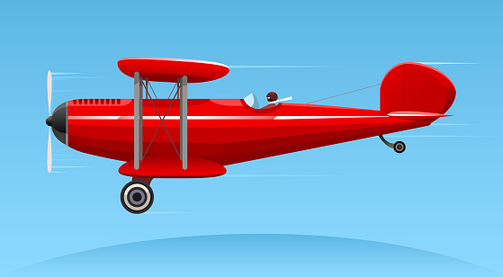 Biplane with flying pilot vector illustration.