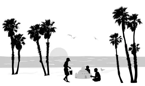 Vector illustration of Kids At The Shore