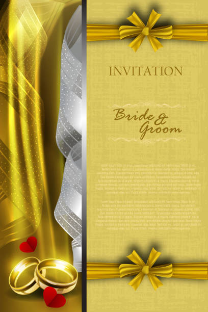 美しい結婚式招待カード - vertical wedding gold illuminated点のイラスト素材／クリップアート素材／マンガ素材／アイコン素材