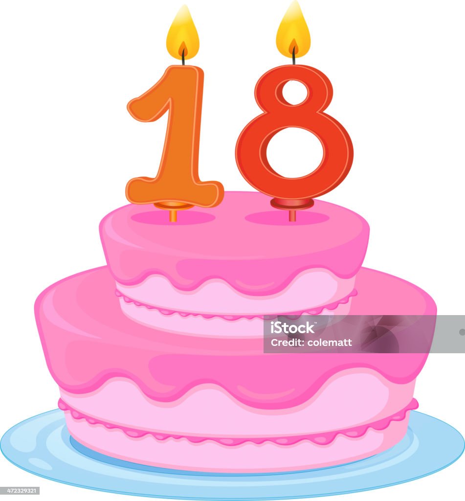 Birthday cake Birthday cake on a white background Number 18 stock vector