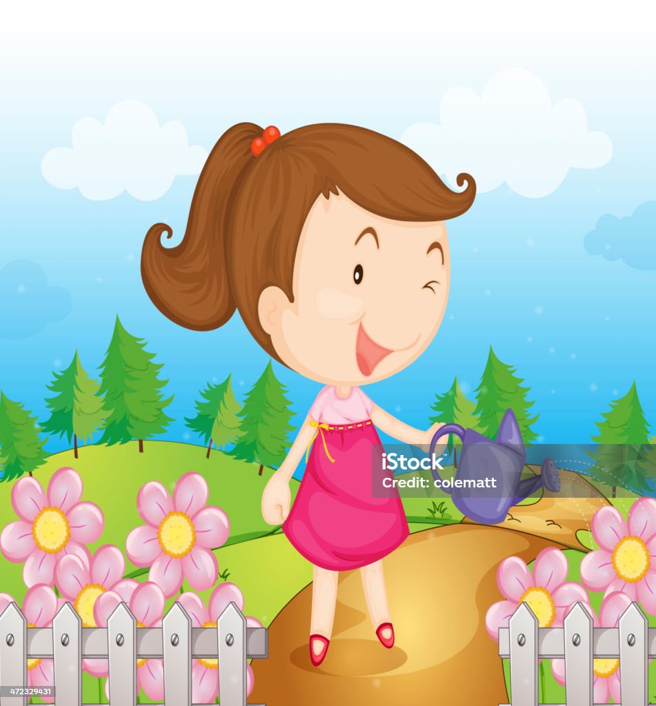 Smiling girl with water can Adult stock vector