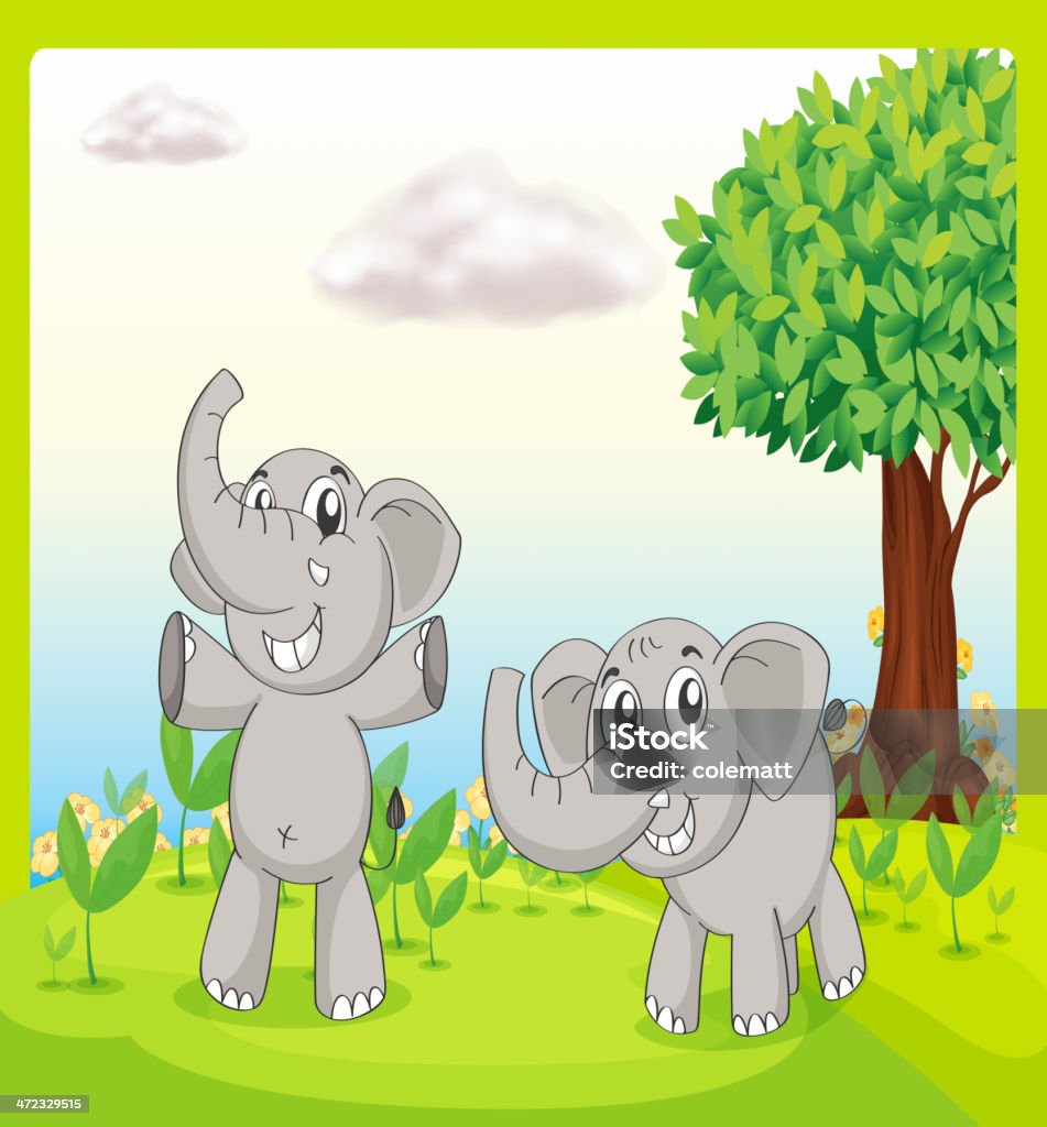 Dois cinza elefantes - Vetor de Animal royalty-free
