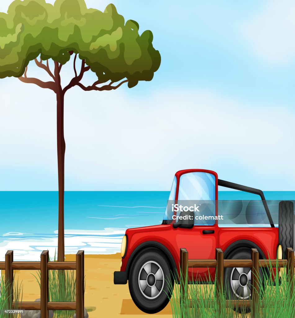 Vermelho jeepney na praia - Royalty-free Camião arte vetorial