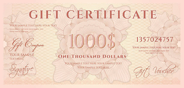 geschenkgutschein (gutschein/coupon) guilloche muster (geldscheine, geld, währung check) - certificate guilloche finance pattern stock-grafiken, -clipart, -cartoons und -symbole