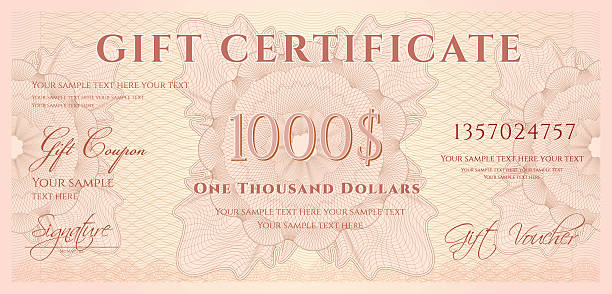Gift certificate (voucher / coupon) guilloche pattern (banknote, money, currency, check) JPEG without text included banking borders stock illustrations