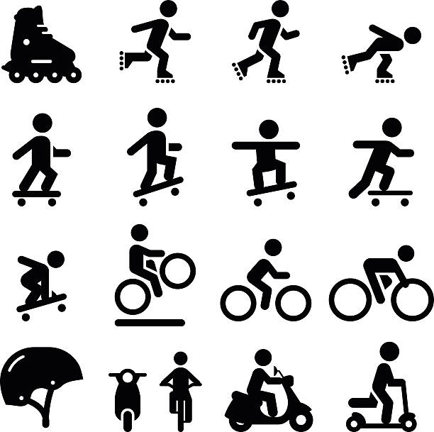 illustrazioni stock, clip art, cartoni animati e icone di tendenza di skate e street serie di icone-nero - figure skating