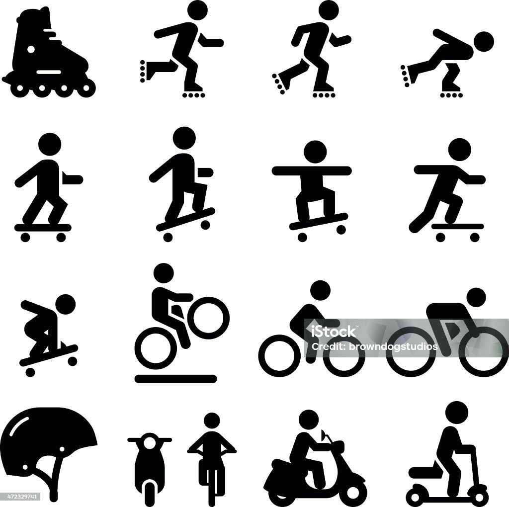 Skate and Street Icons - Black Series Skateboarding, scooter, rollerblading, bicycling and moped icons. Vector icons for video, mobile apps, Web sites and print projects. See more in this series. Icon Symbol stock vector